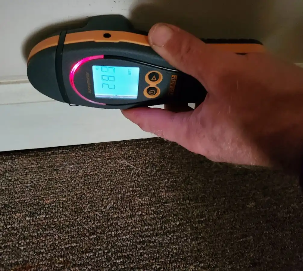 Moisture detection at baseboard during Mold Inspection & Testing in Sergeant Bluff